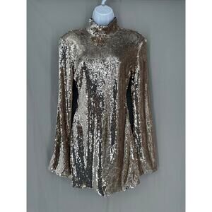 L'Academie Revolve Dress Womens Medium Gold Sequin Mini Marit Champagne Party